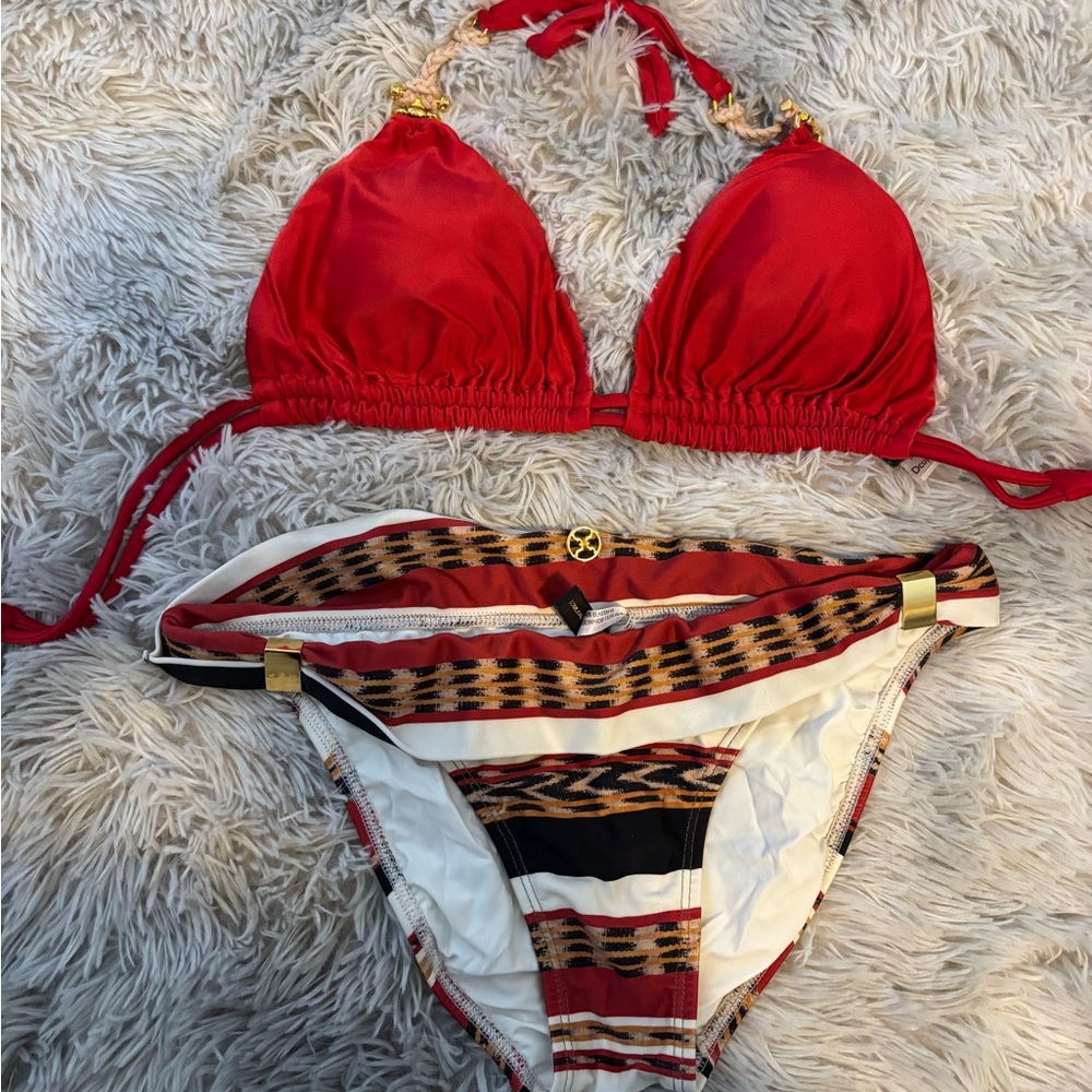 Cute Red and Patterned Bikini Set